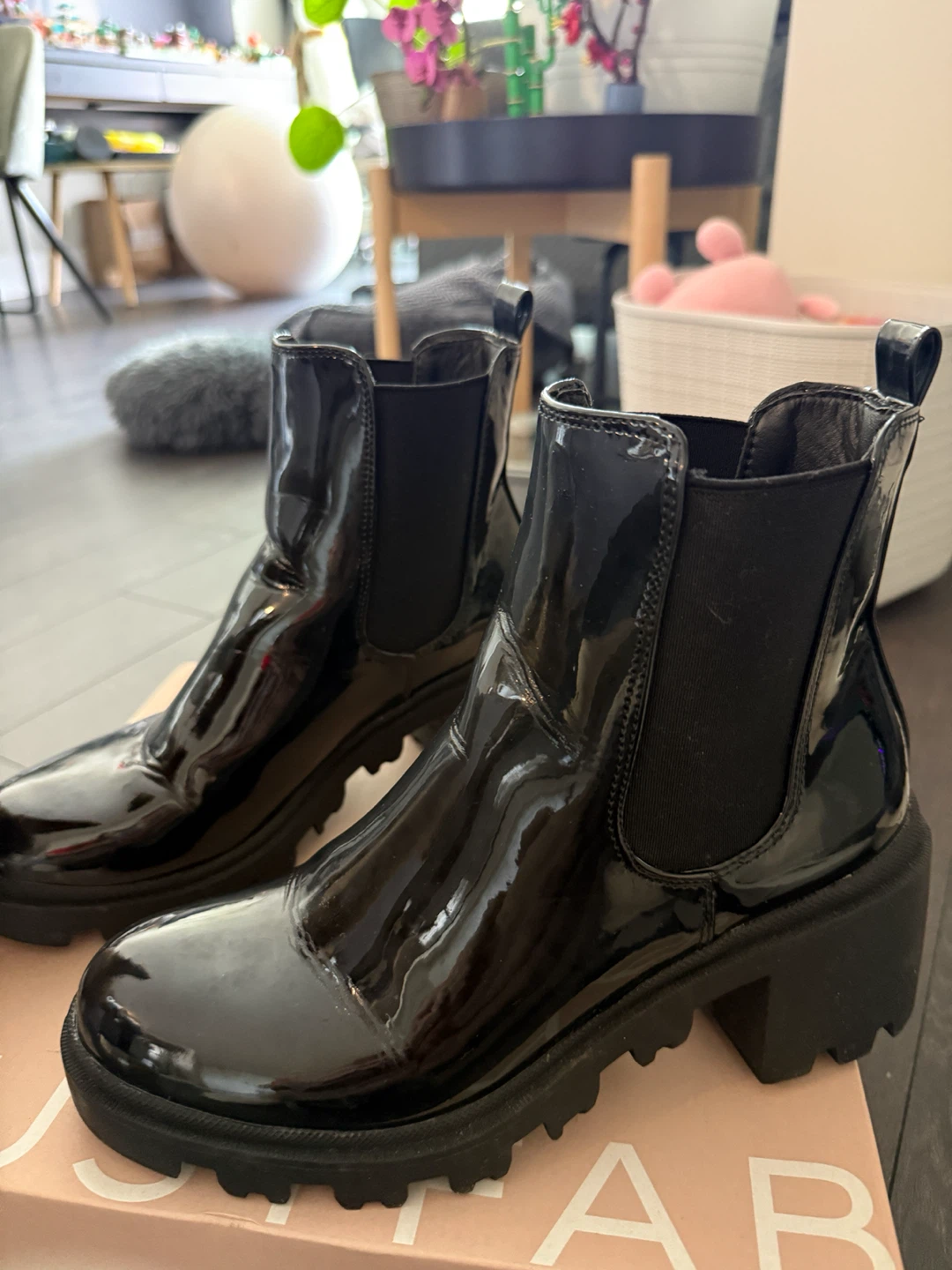 JustFab Roonie Patent Boots Black