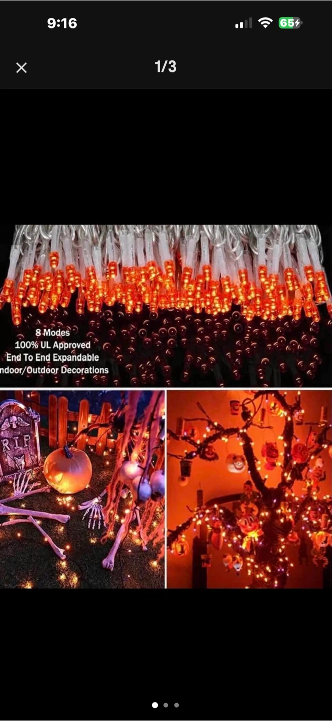 Halloween 150 ct LED mini orange string lights, new - photo 3