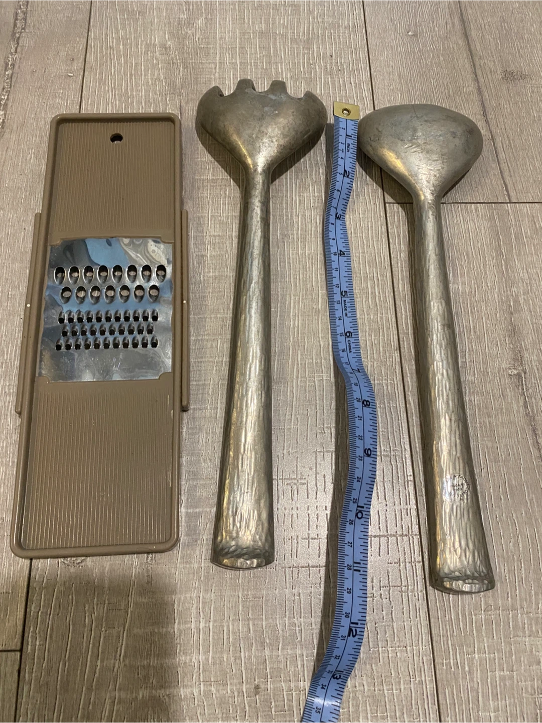 Vintage Metal Salad Servers and Grater Set