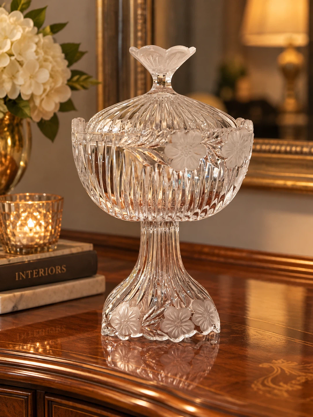 Crystal Pedestal Candy Dish with Lid