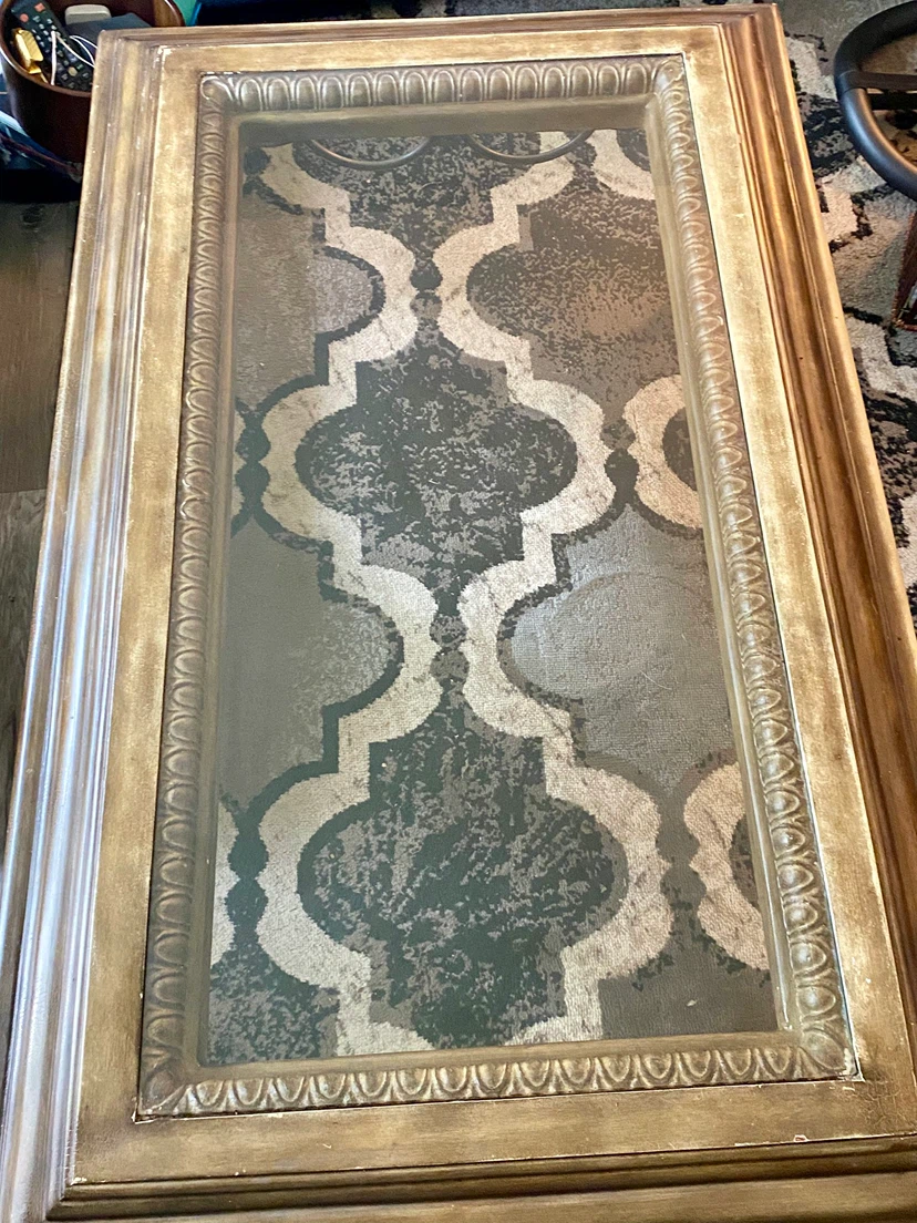 Ornate Gold Metal and Glass Coffee Table and 2 side tables - photo 3