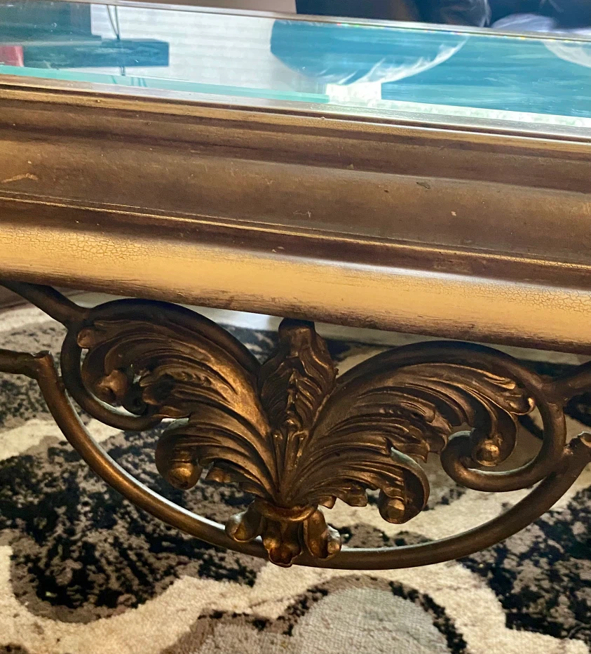 Ornate Gold Metal and Glass Coffee Table and 2 side tables - photo 4