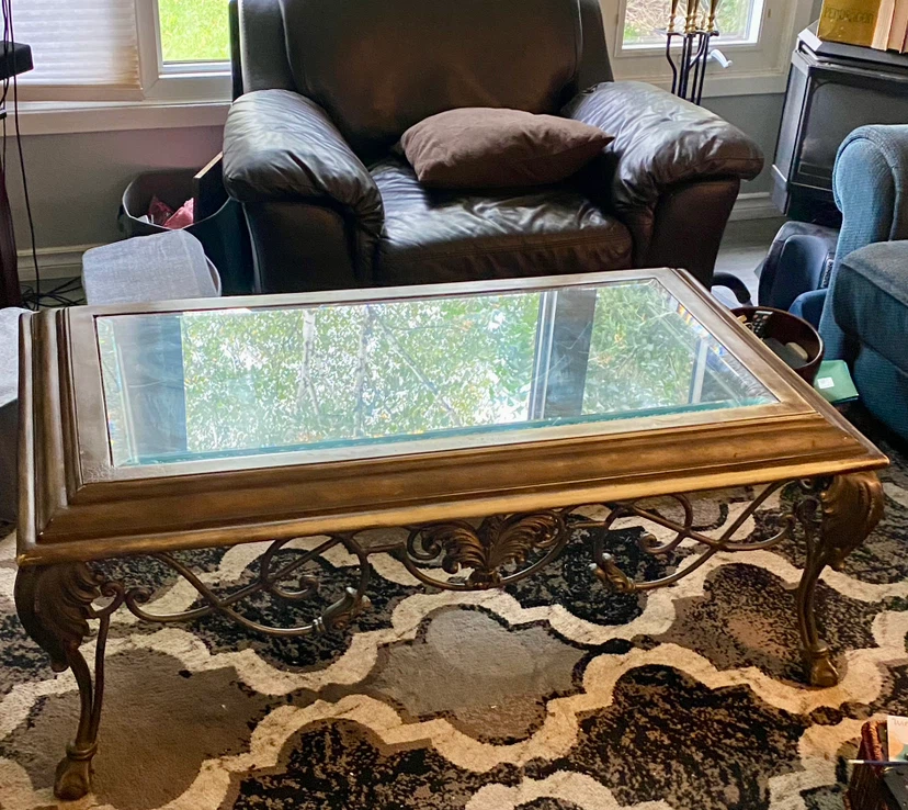 Ornate Gold Metal and Glass Coffee Table and 2 side tables - photo 5
