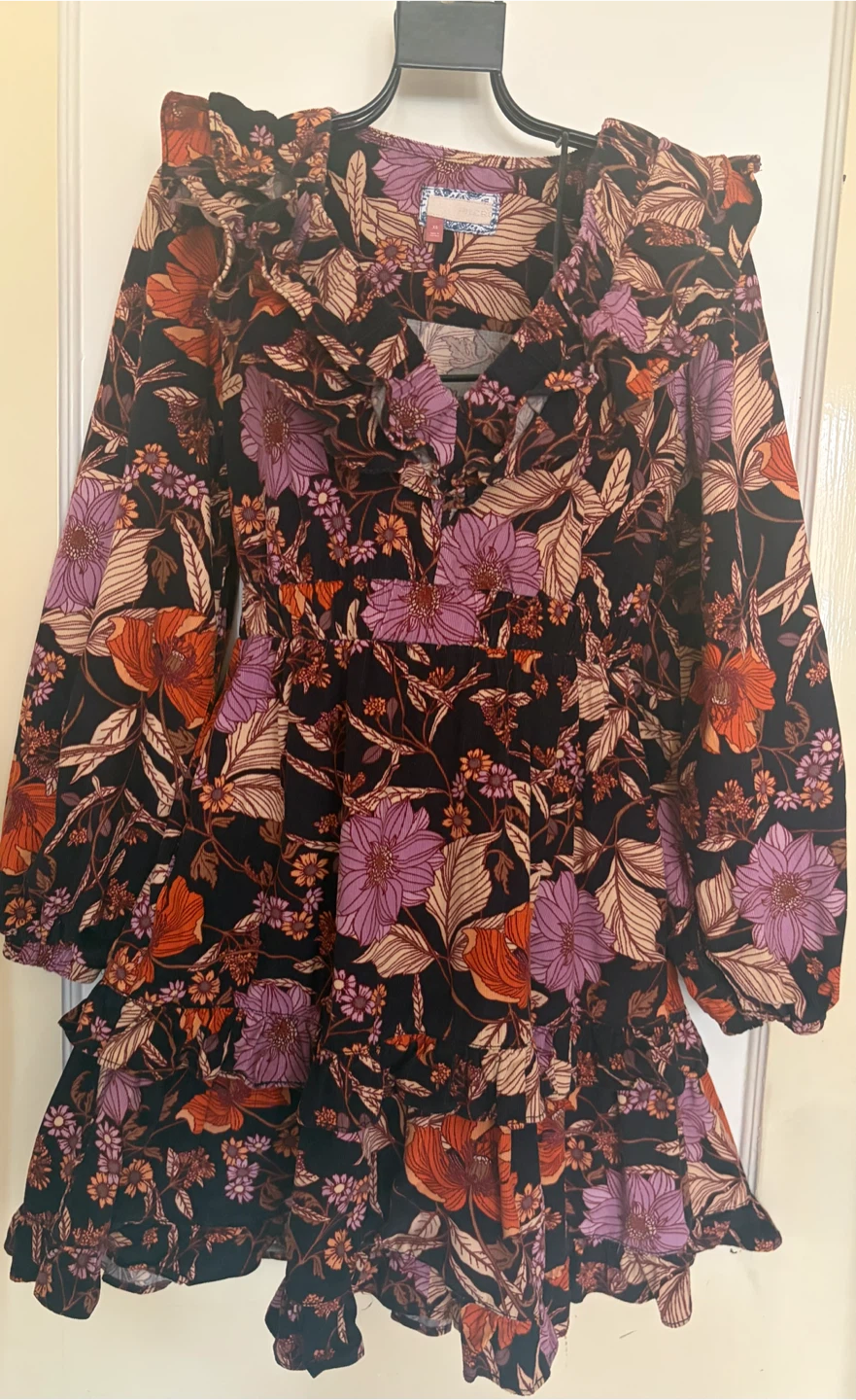 Pilcro Floral V-Neck Long Sleeve Tiered Dress