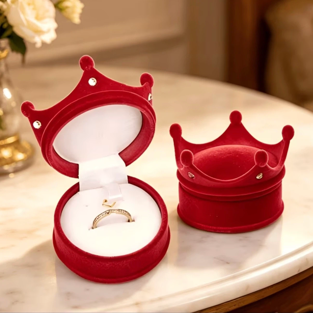 Brand New Red velvet crown ring box