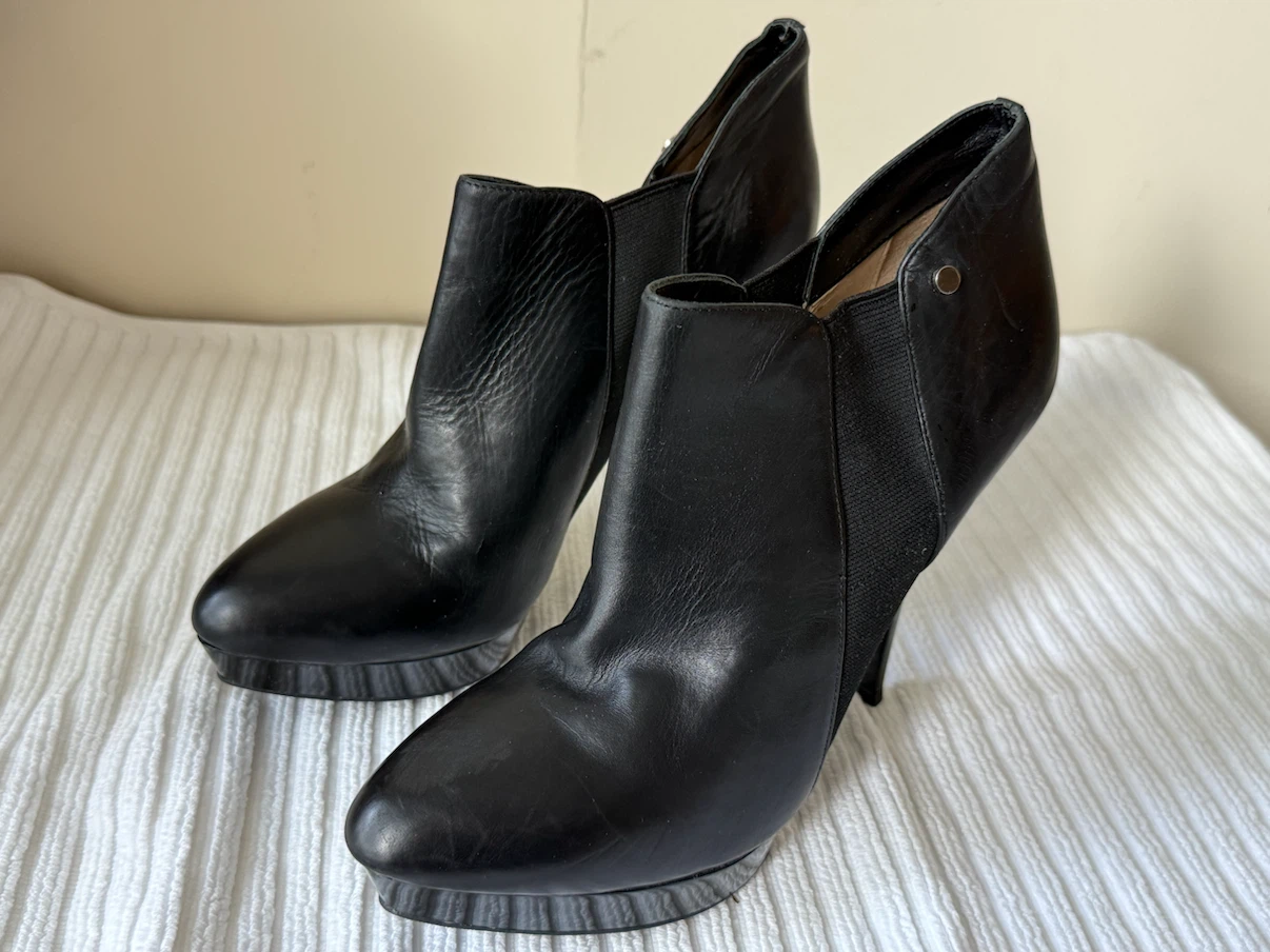 Black Leather Stiletto Ankle Boots with Platform – Size EUR 38 - photo 2