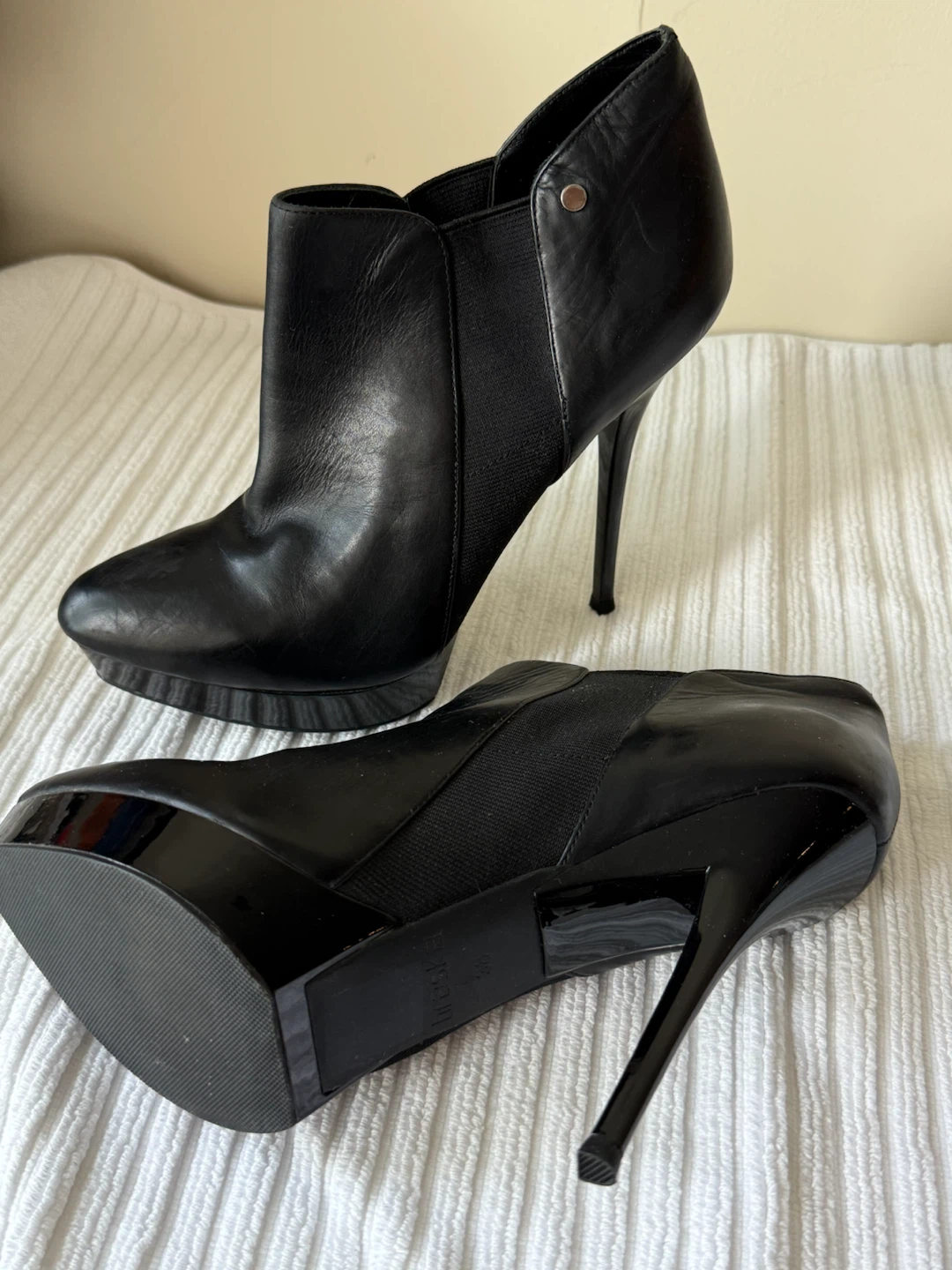 Black Leather Stiletto Ankle Boots with Platform – Size EUR 38 - photo 3