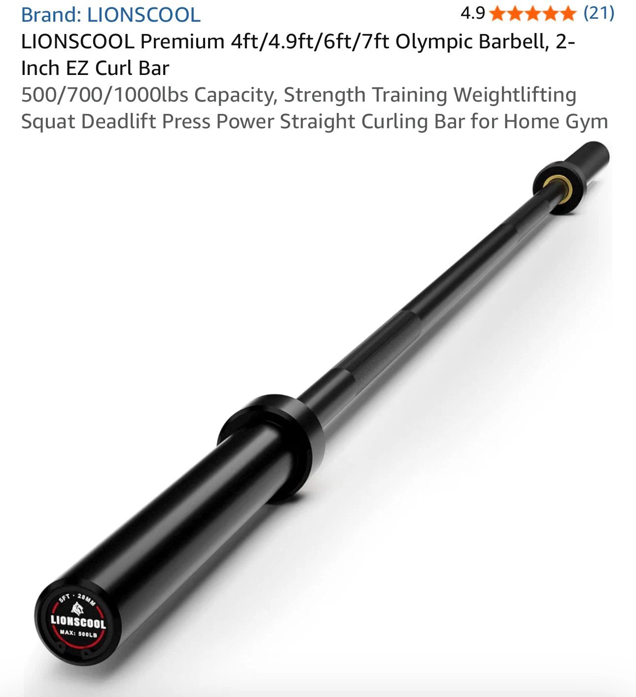 LIONSCOOL 4.9ft Olympic Training Bar