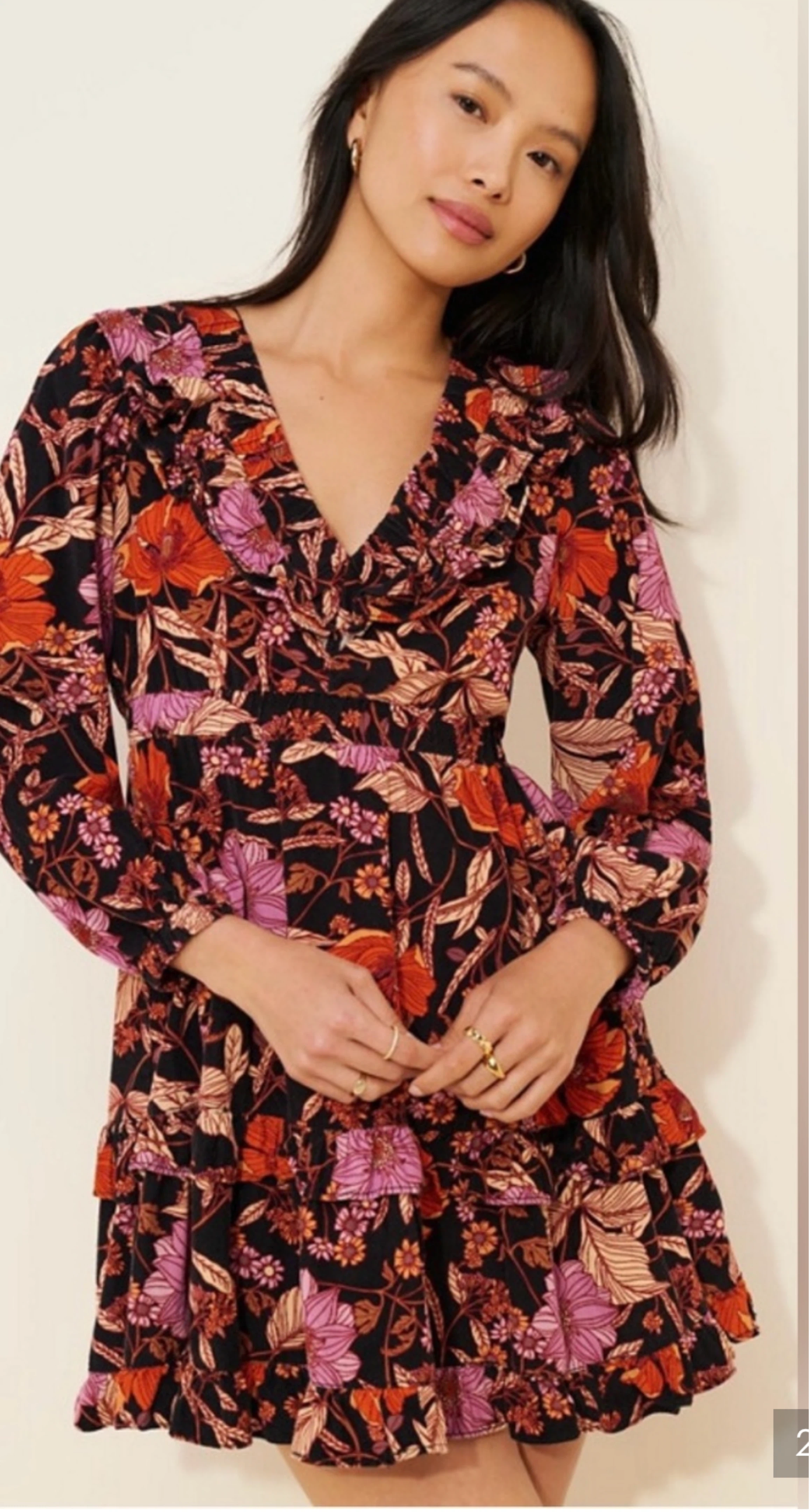 Pilcro Floral V-Neck Long Sleeve Tiered Dress - photo 4