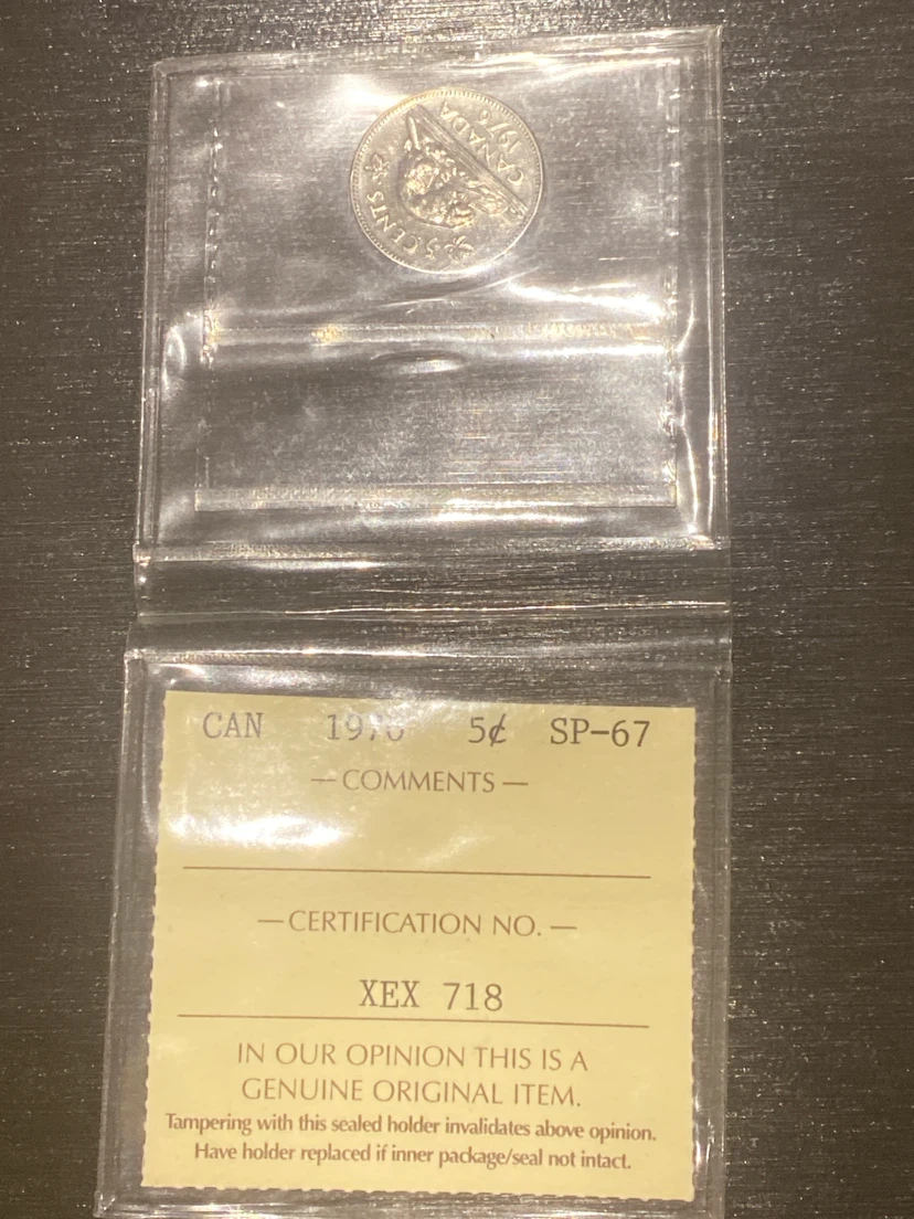 1976 Canadian 5 Cent Coin ICCS SP-67 - photo 2