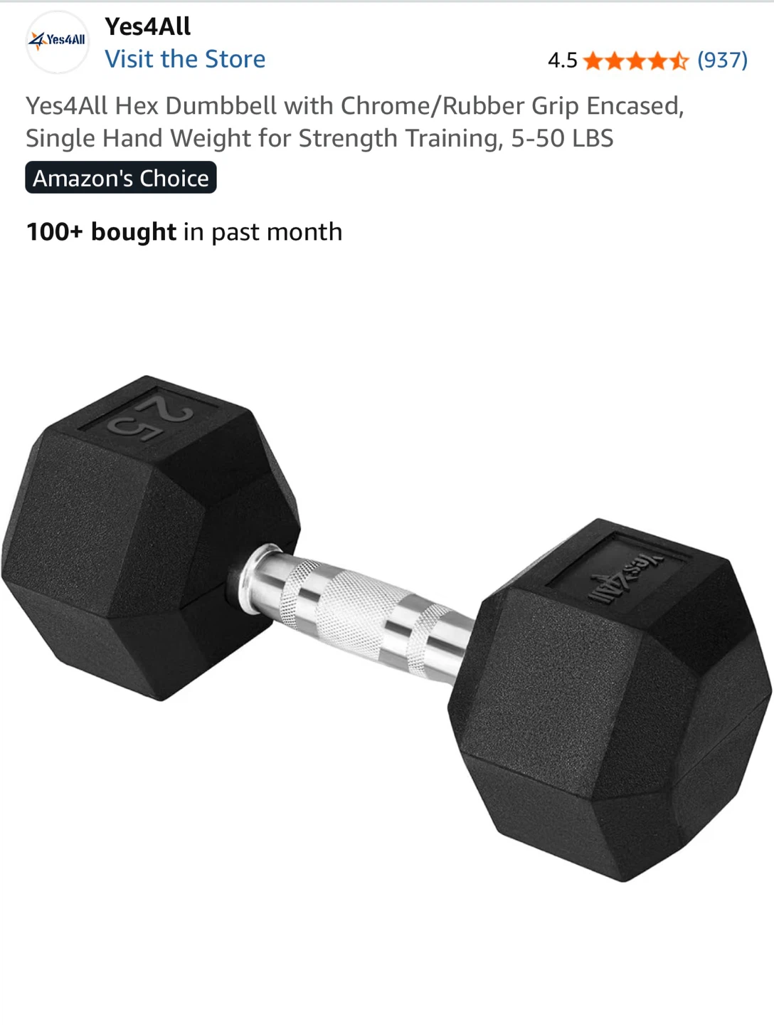 Yes4All 25 LBS Hex Dumbbell