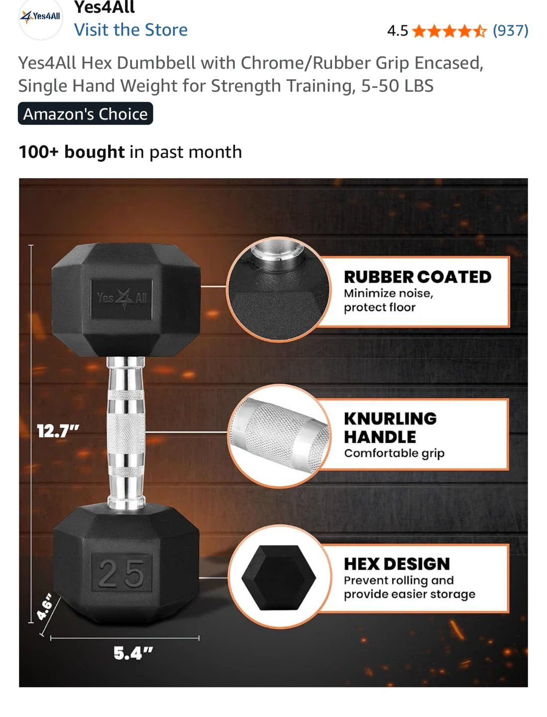 Yes4All 25 LBS Hex Dumbbell - photo 2