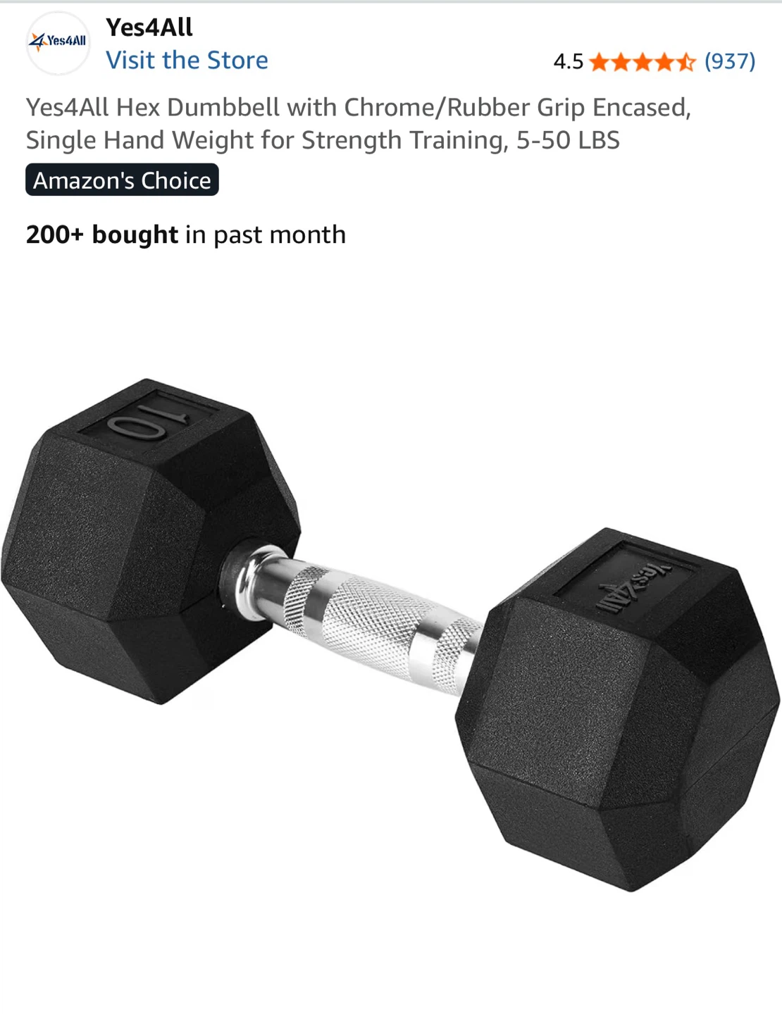 Yes4All 10lb Hex Dumbbell