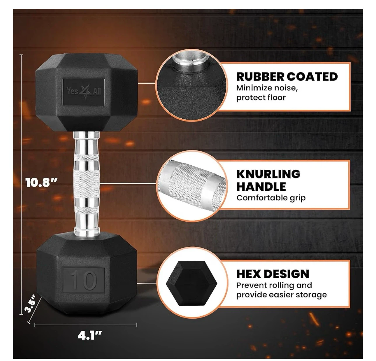 Yes4All 10lb Hex Dumbbell - photo 2
