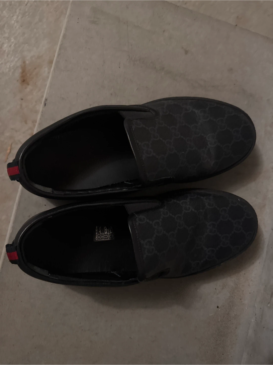 Size 8 Gucci Black GG Canvas Slip-on Sneakers