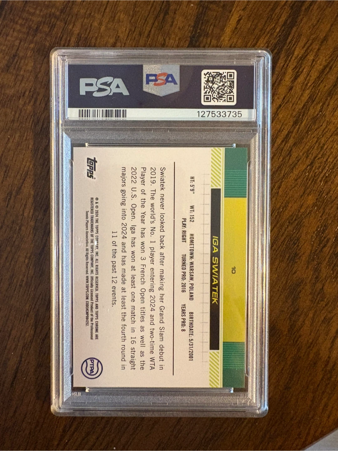 2024 Topps Chrome Sapphire Iga Swiatek #10 PSA 10 GEM MINT - photo 2