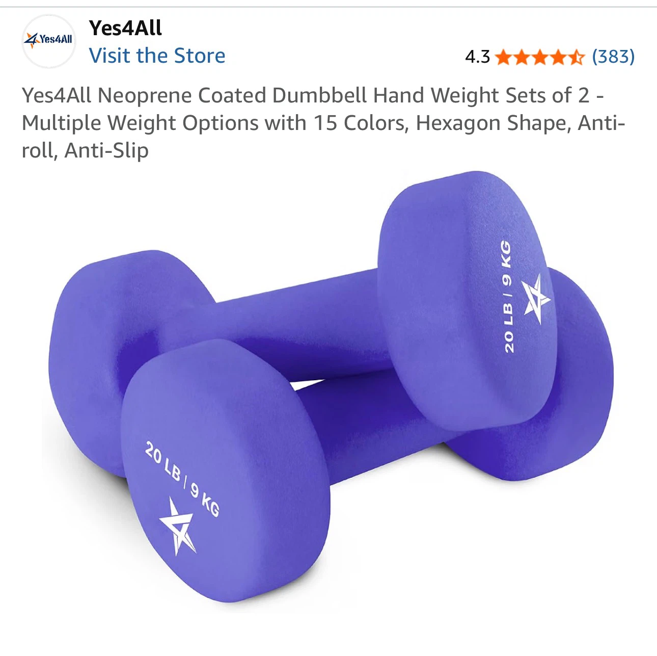 Yes4All Neoprene Coated Dumbbells 20lb