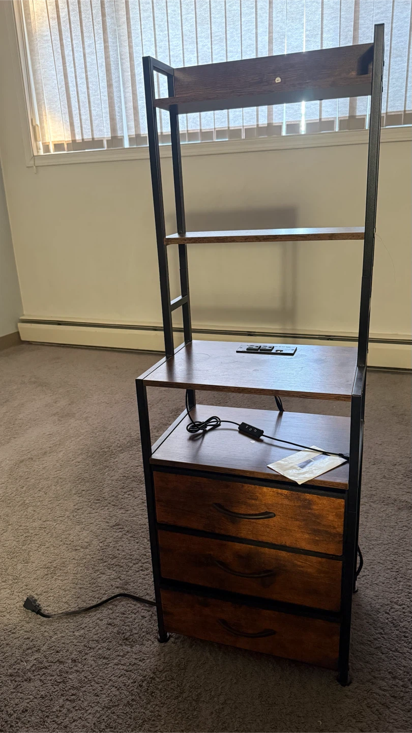 Nightstand with LED Lights, Charging Station & 3 Drawers