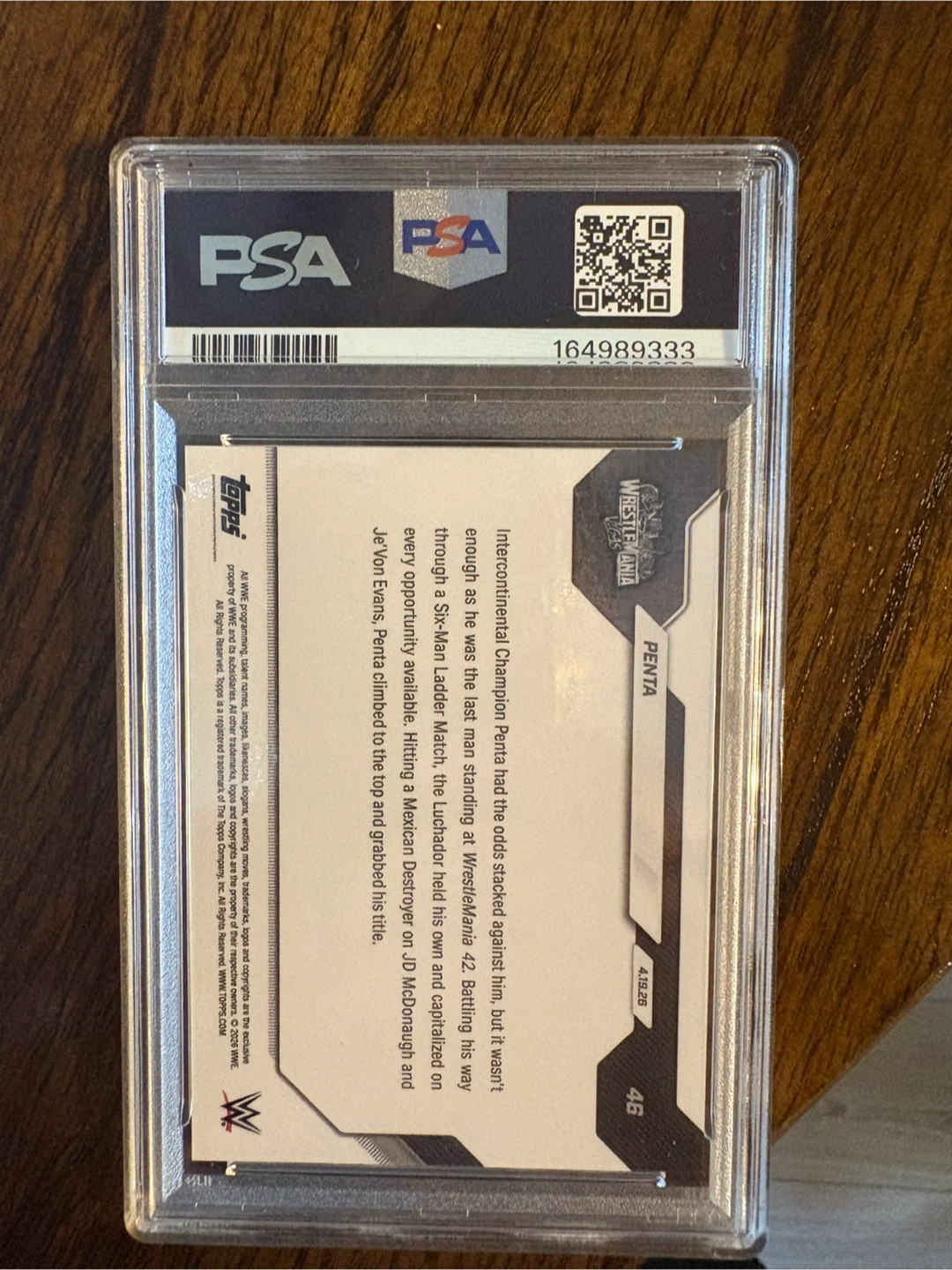 2026 Topps Now WWE Penta #46 PSA 10 - photo 2