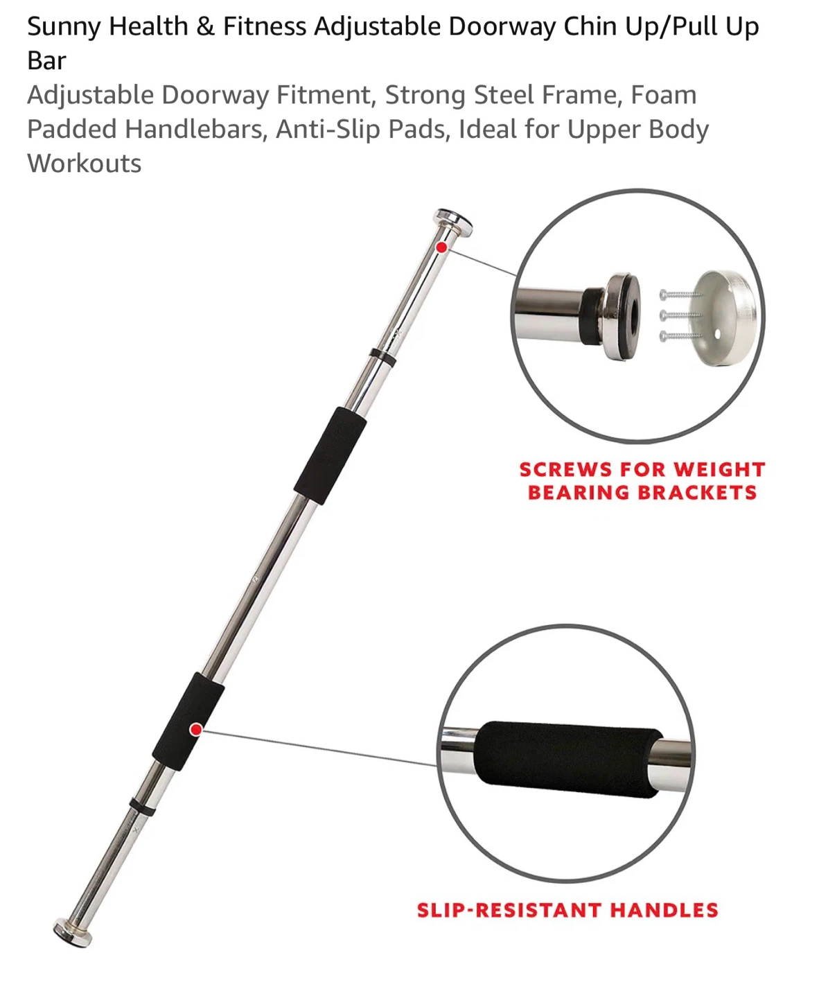 Sunny Health & Fitness Adjustable Pull Up Bar - photo 3