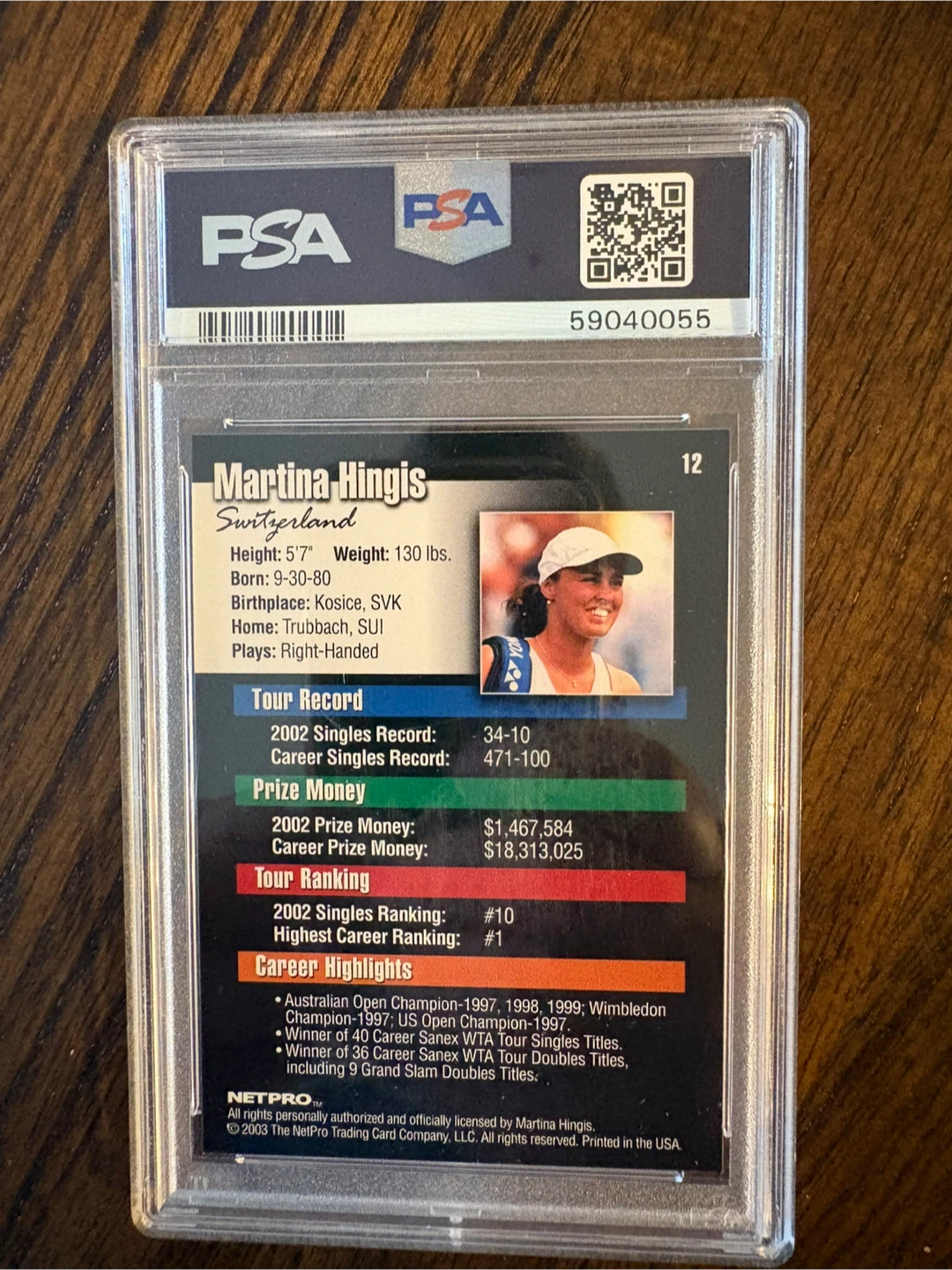 2003 NetPro Martina Hingis #12 PSA 10 - photo 2