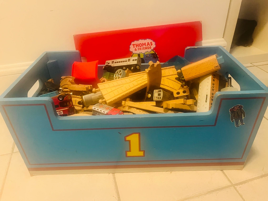 Collectible Thomas & Friends wooden box and 200+pieces