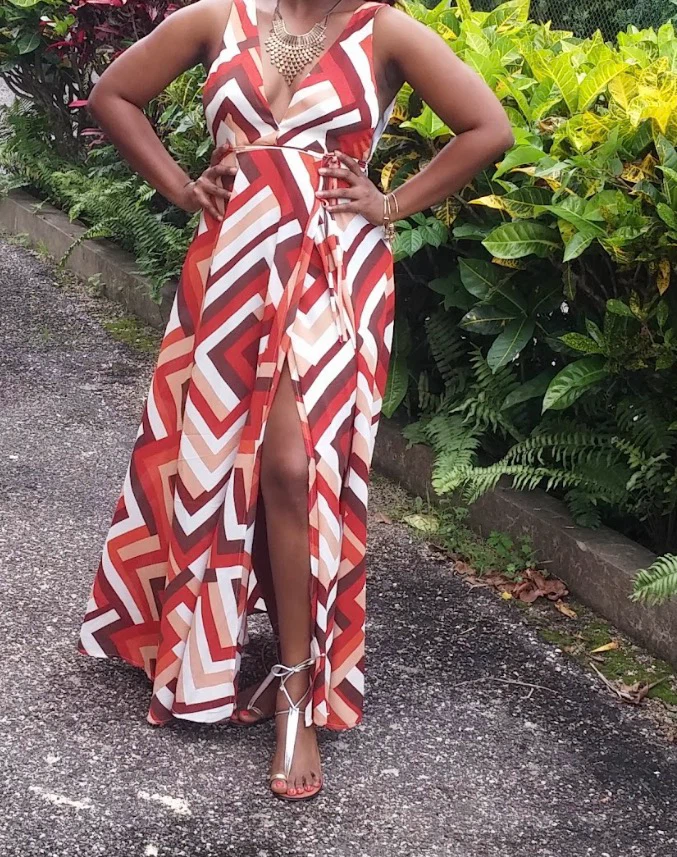 Geometric Print Maxi Wrap Dress