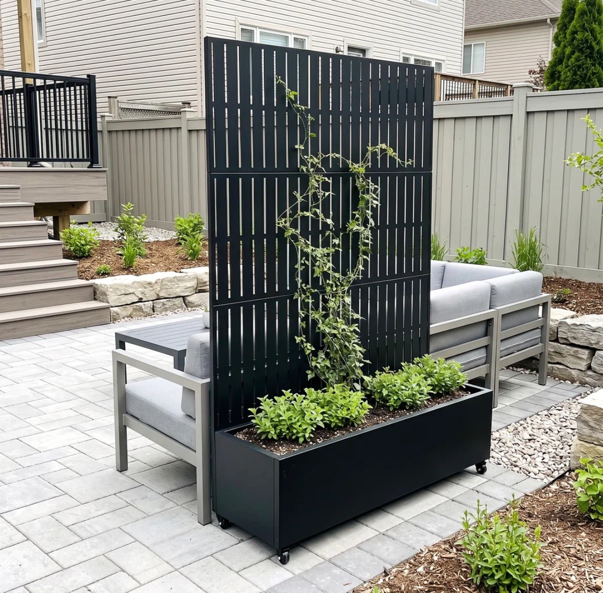 Black Metal Privacy Screen with Planter Box - photo 2