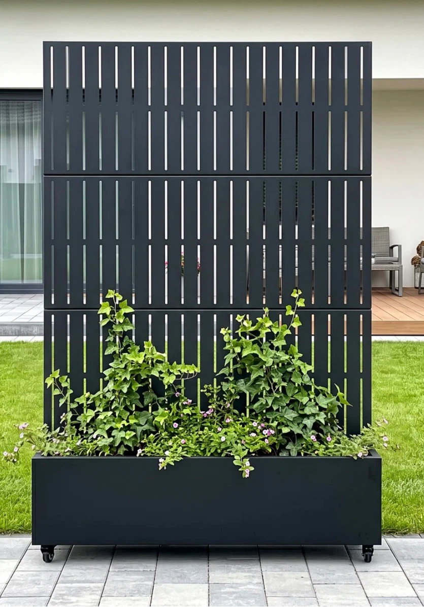Black Metal Privacy Screen with Planter Box - photo 3