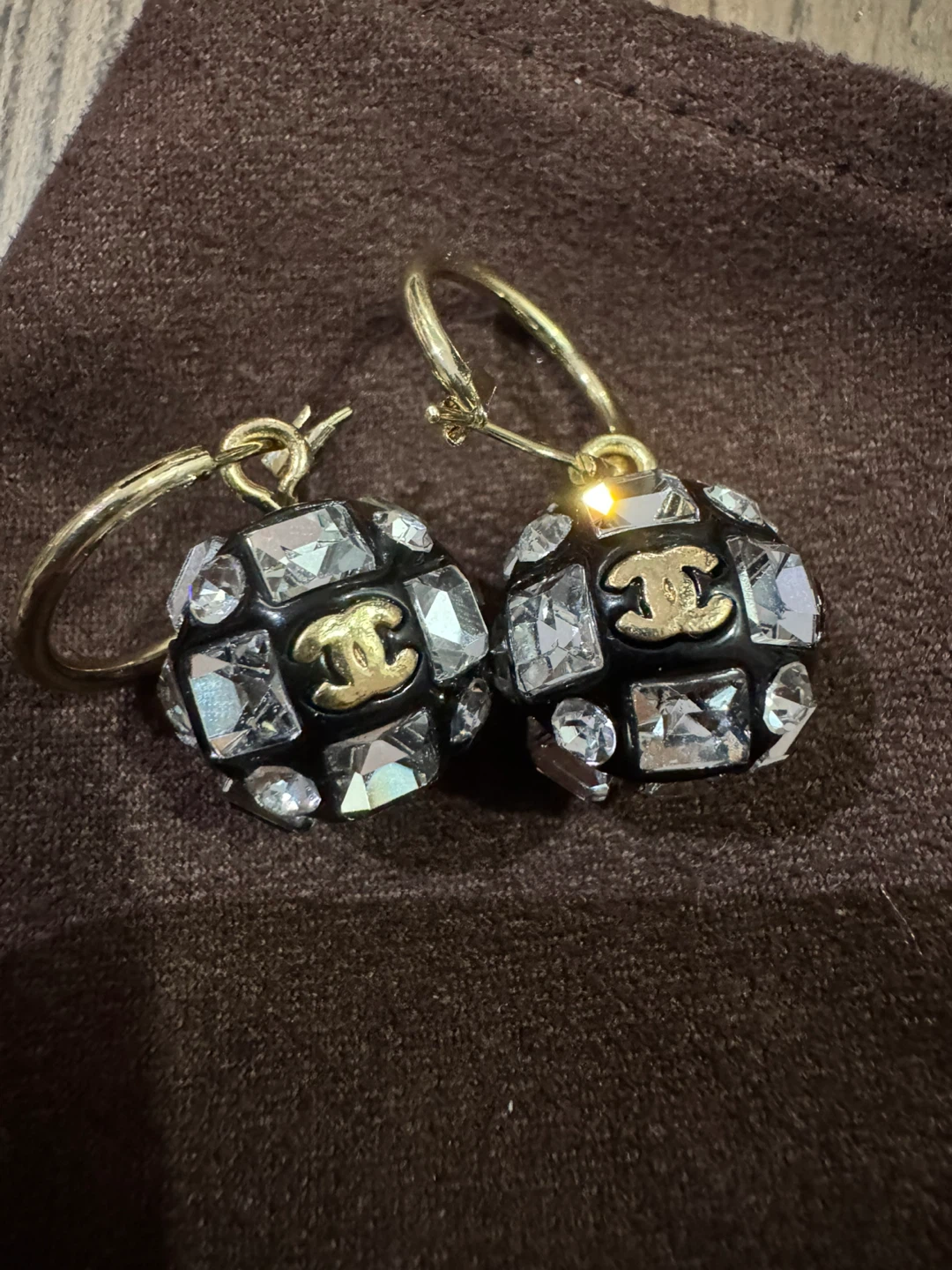 Chanel Crystal Sphere Hoop Earrings