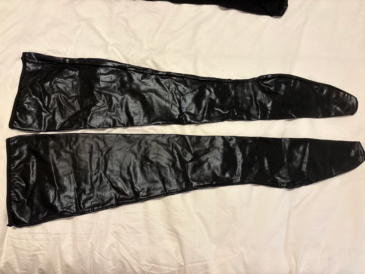 Black Faux Leather Over-the-Knee Socks - photo 2