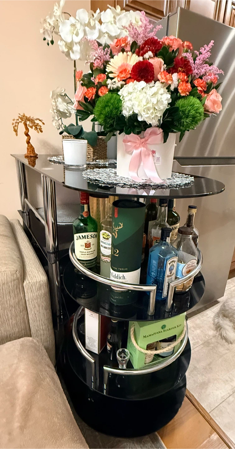 Modern Black Glass Bar Cart