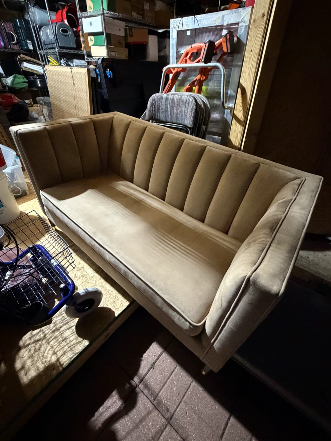 Velvet Channel-Tufted Sofa