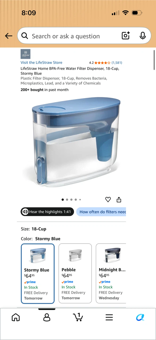 LifeStraw Home Water Filter Dispenser, 18-Cup, Stormy Blue - photo 5