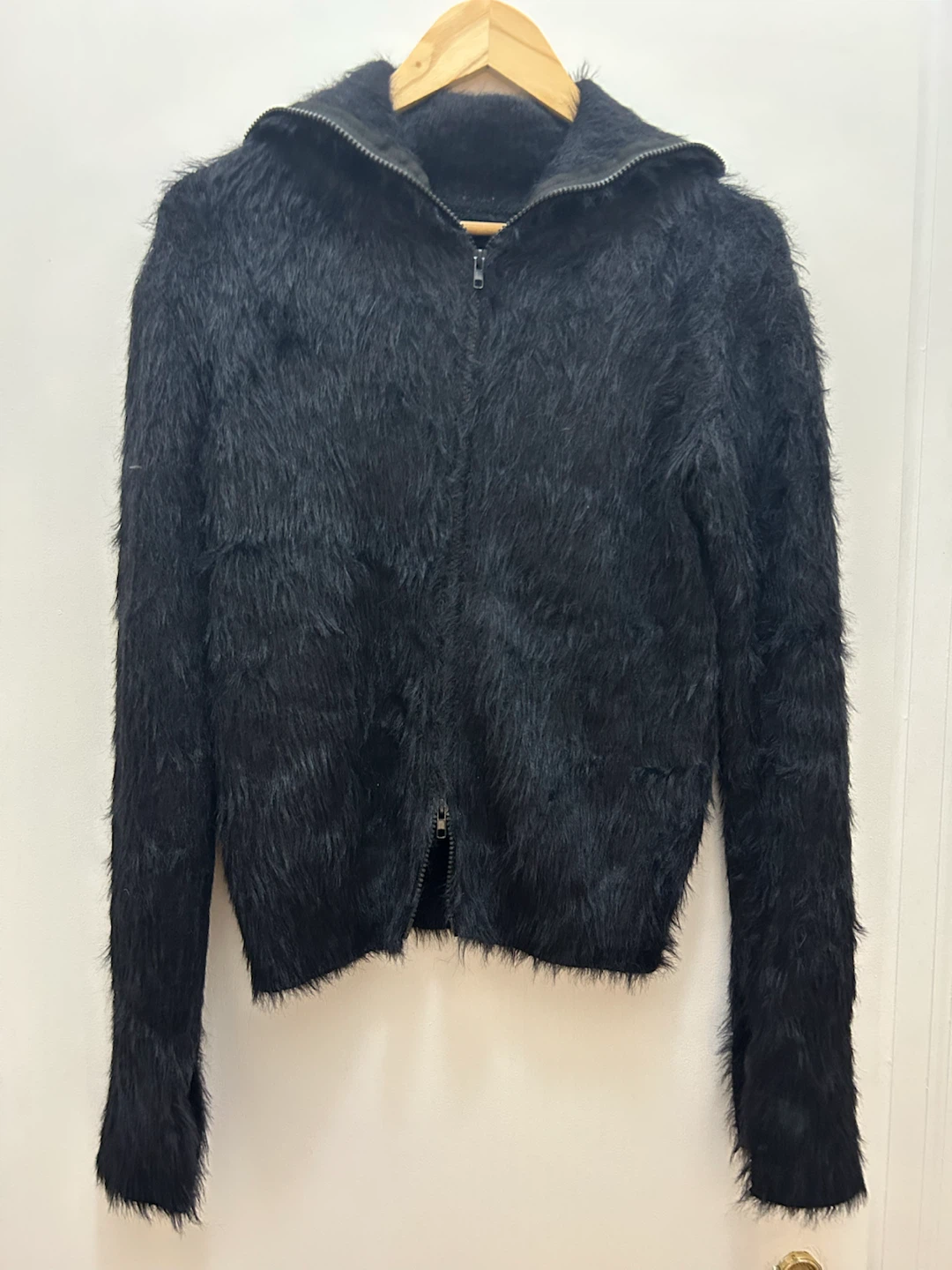 Black Shaggy Zip-Up Hoodie
