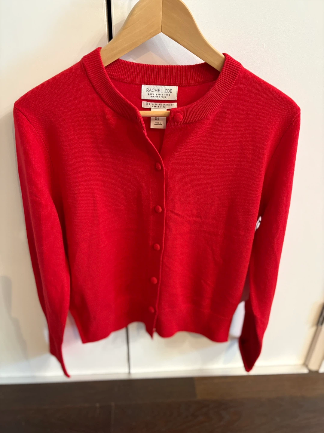 NWT Rachel Zoe Red Merino Wool Cardigan size medium - photo 2