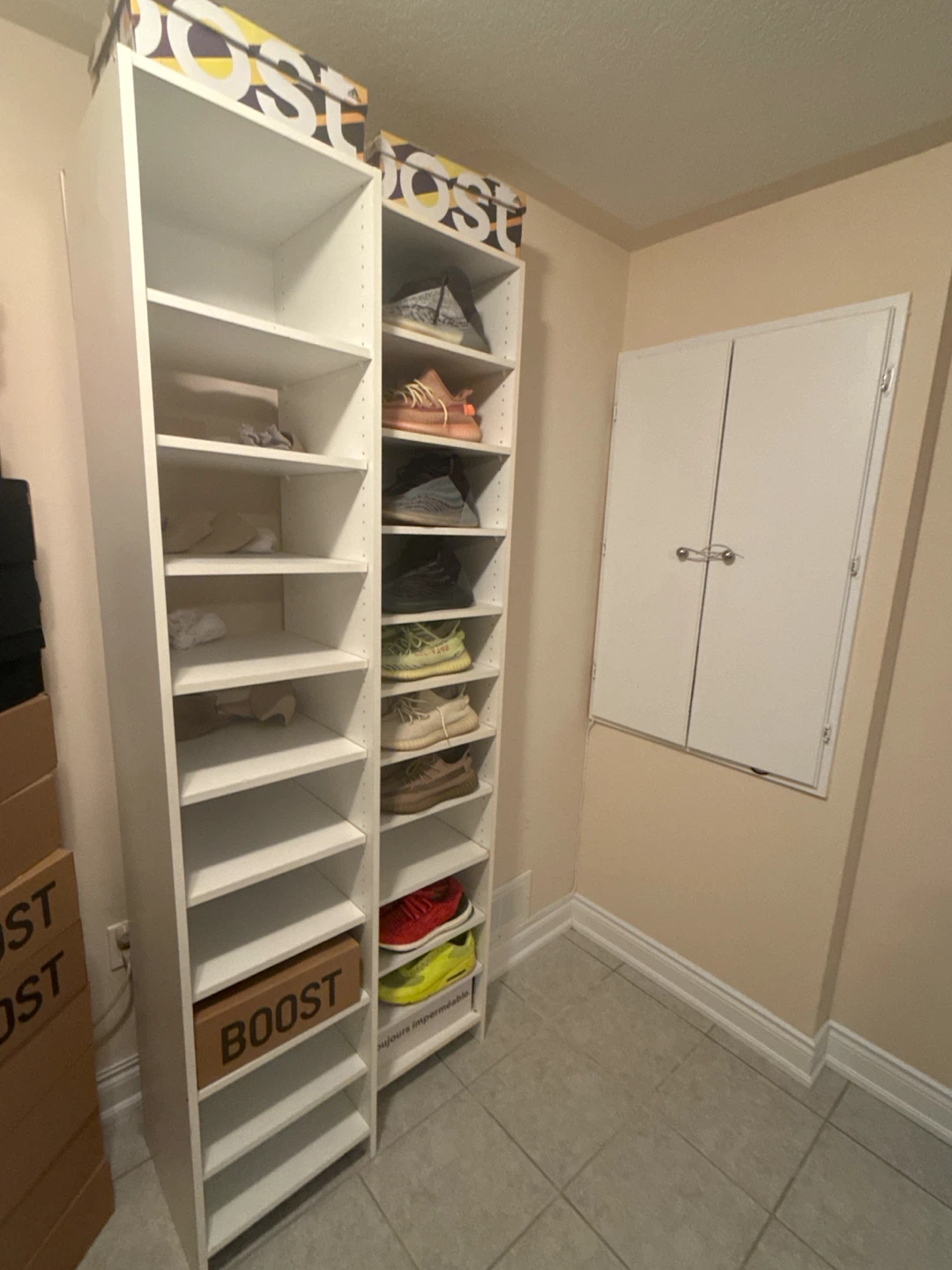 Set of Two Tall White Shoe Racks