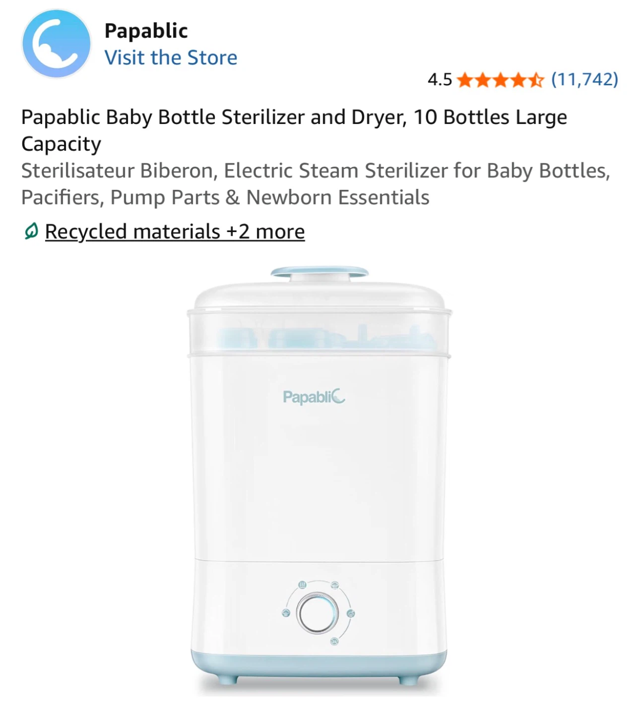 Papablic 5-in-1 Baby Bottle Sterilizer and Dryer