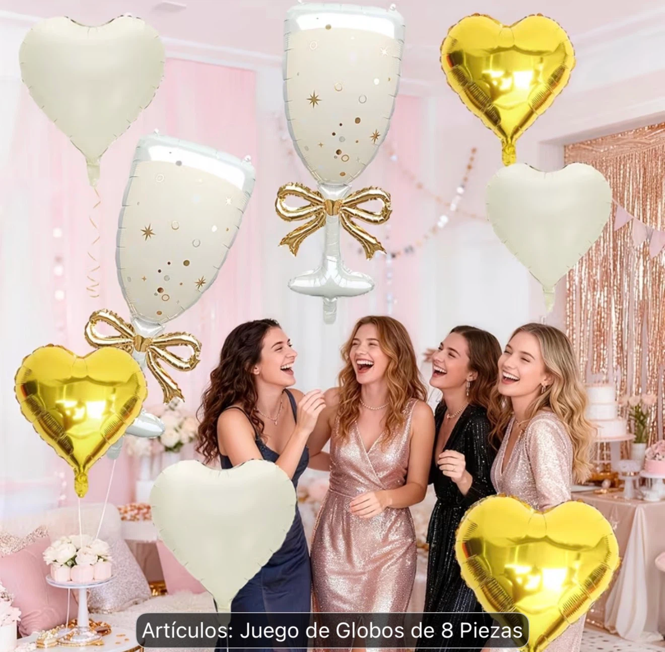 8-Piece Champagne Glass and Heart Balloon Set
