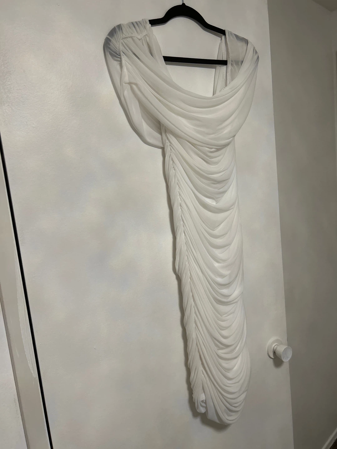 White Ruched Off-Shoulder Midi Dress - photo 2