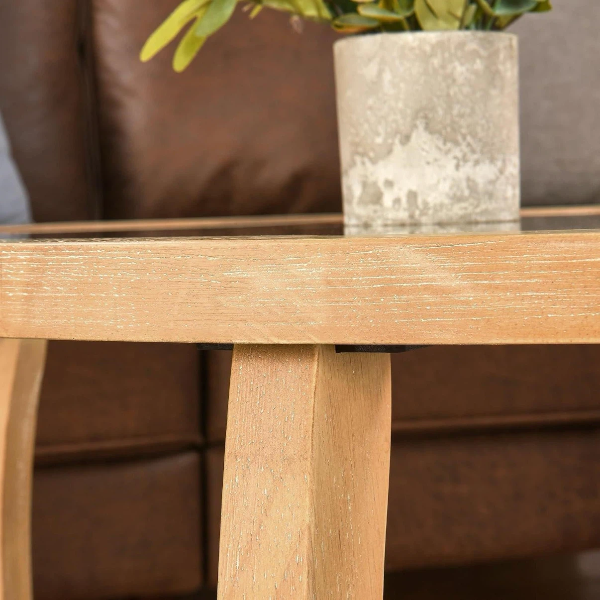 Round Glass Coffee Table with Rattan Shelf - photo 4