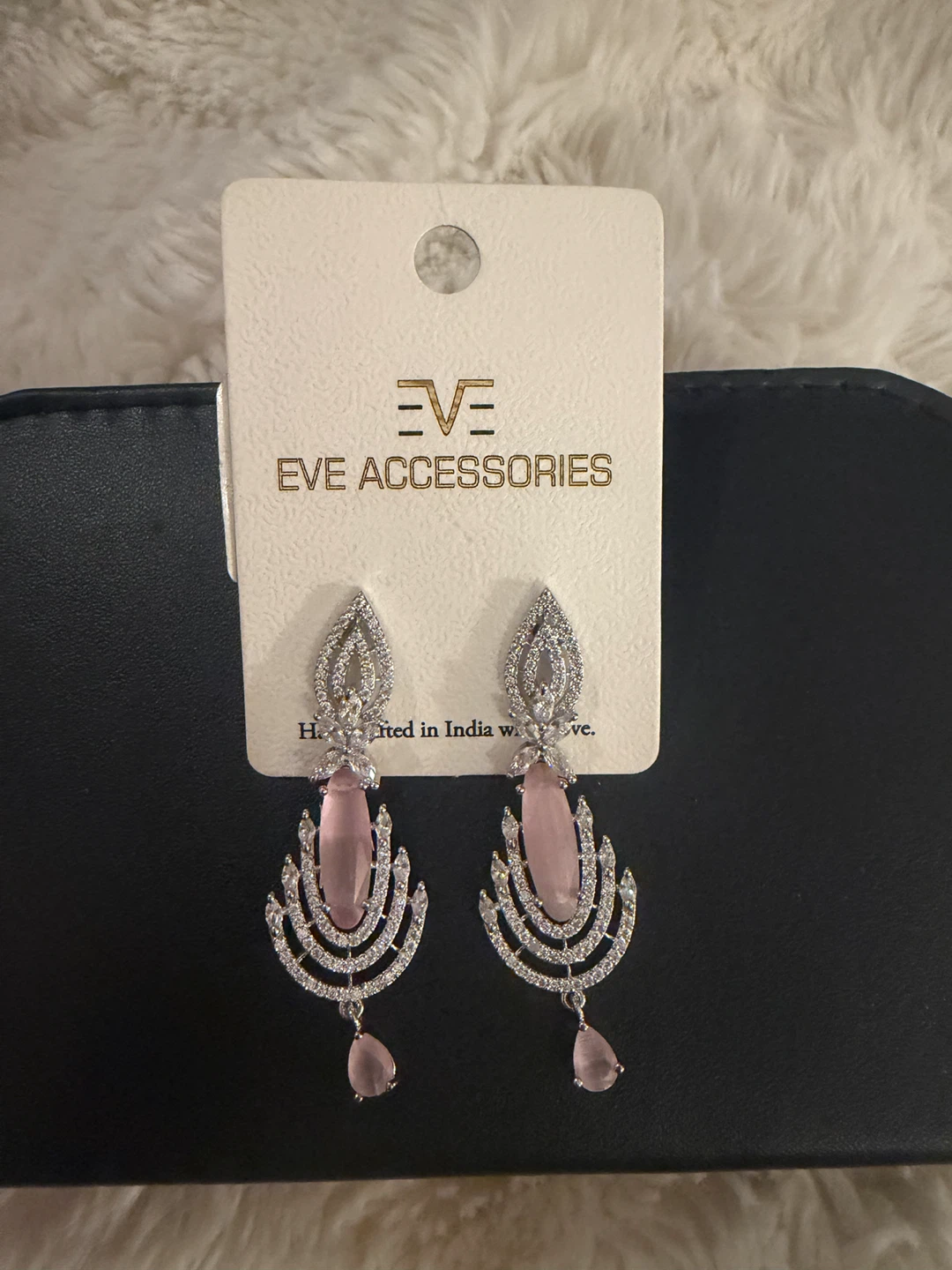 Eve Accessories Pink Stone Dangle Earrings