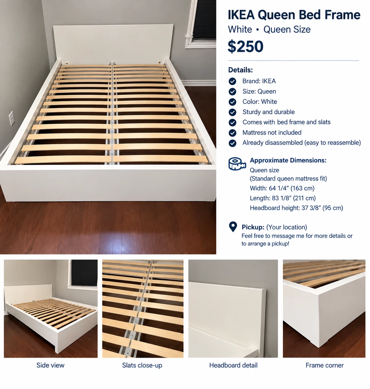 IKEA Queen Bed Frame - White - photo 2