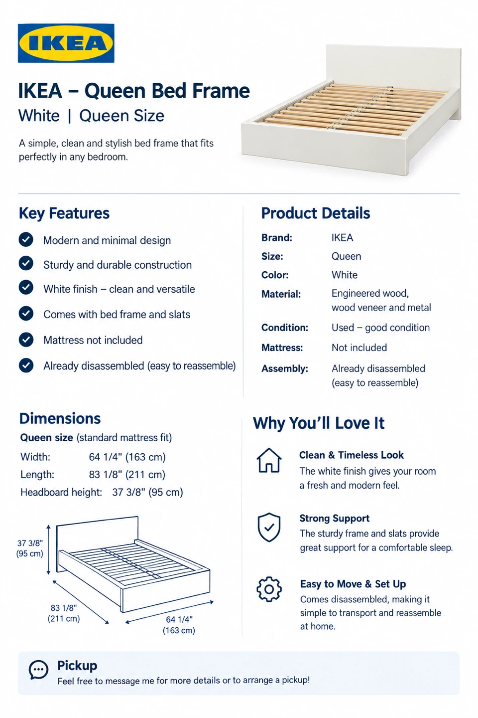 IKEA Queen Bed Frame - White - photo 3