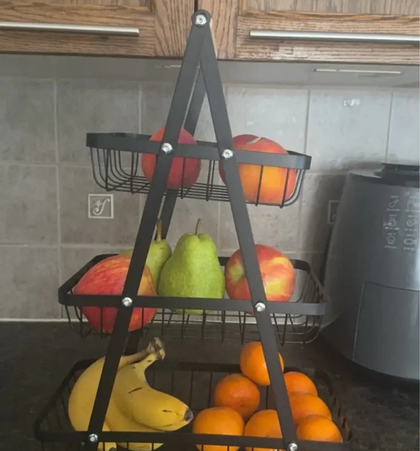 3-Tier Black Metal Fruit Basket Stand 🏈