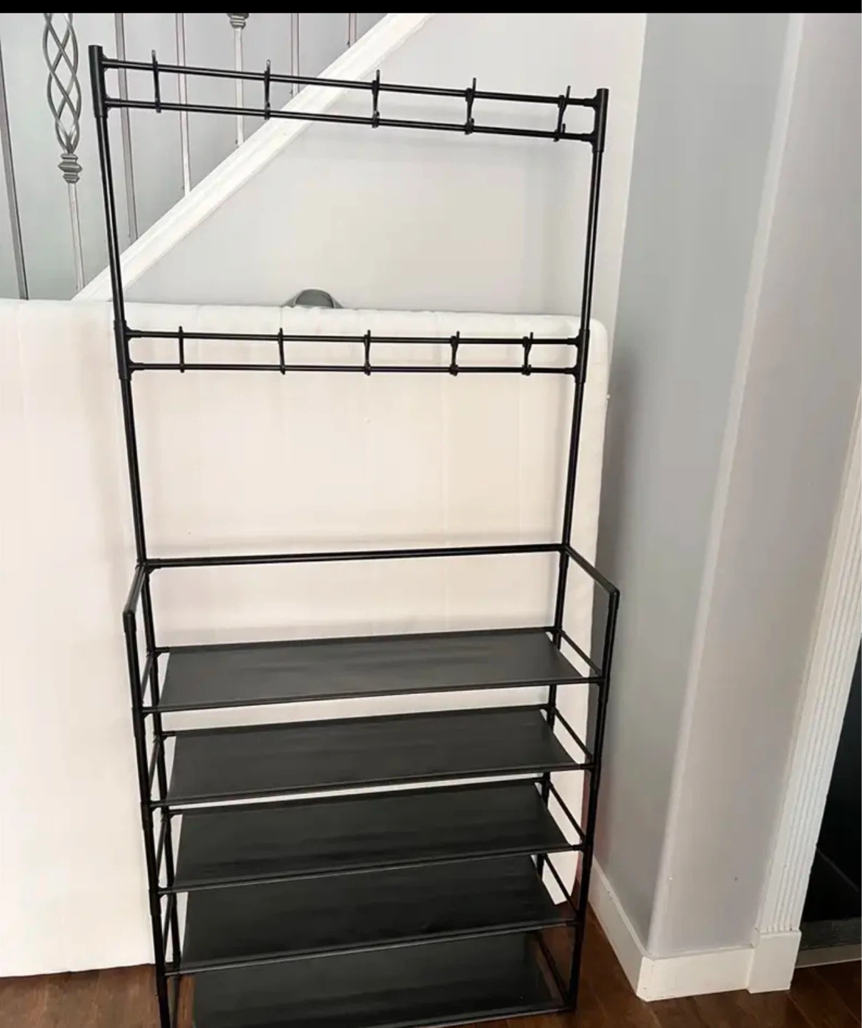 Black Metal Shoe Rack with Coat Hooks 🏈
