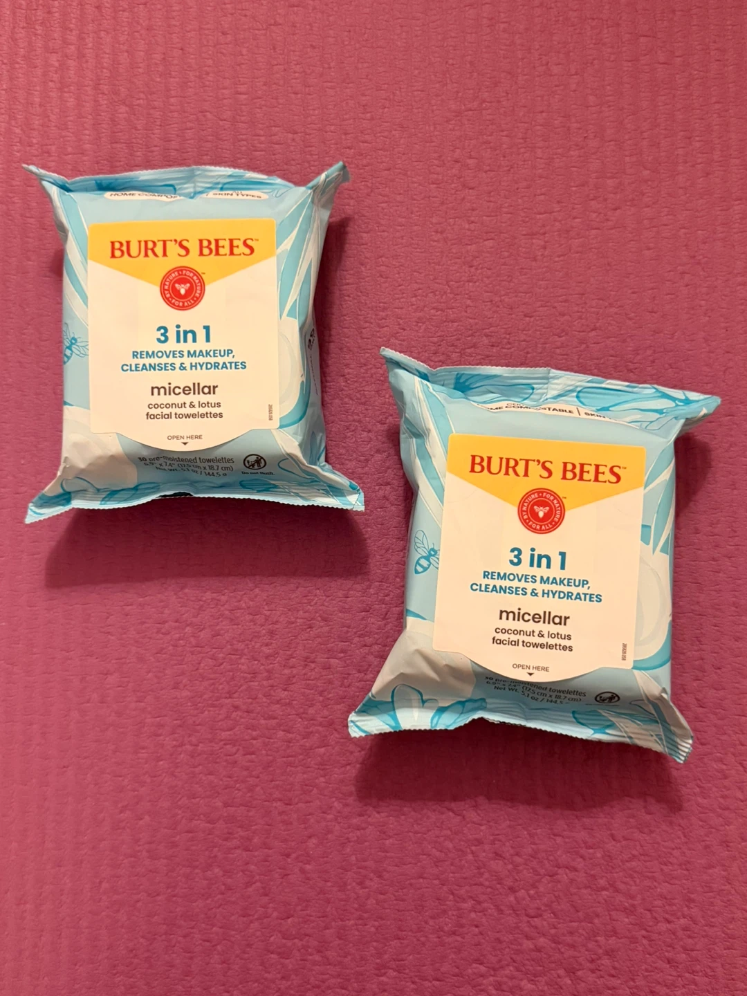 NEW✨🏈2 Packs Burt's Bees Micellar Facial Towelettes