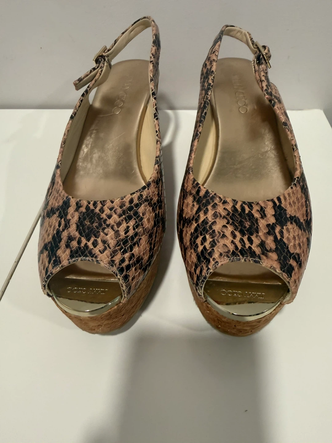 🏈 Jimmy Choo Snakeskin Print Wedge Sandals