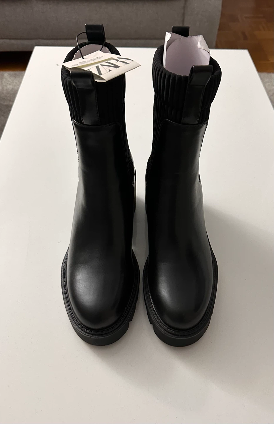NEVER WORN Zara Black Ribbed Ankle Boots