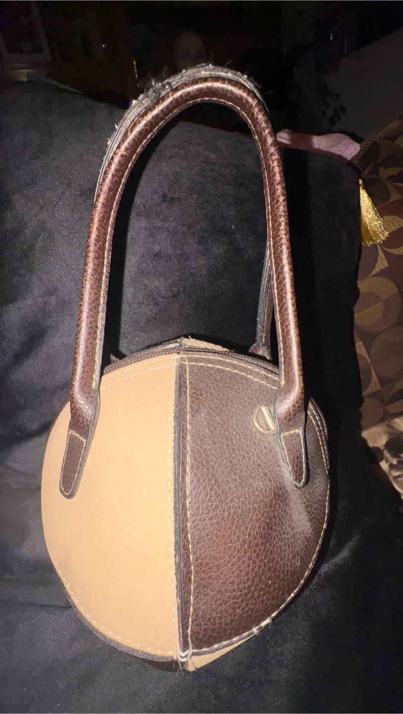Two-Tone Round Leather Handbag